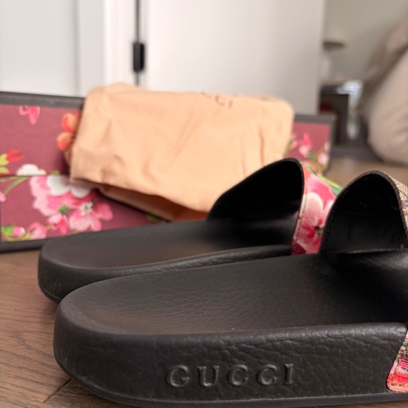 Gucci Bloom Floral Canvas Slide Sandals Designer Summer Slides - Picture 2 of 4